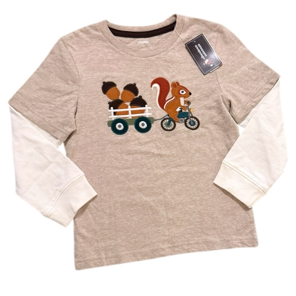 Gymboree 4T Squirrel Acorn Embroidered Long Sleeve Tee Deadstock NWT
